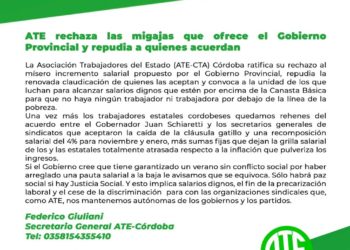 ATE rechaza las migajas que ofrece el Gobierno Provincial y repudia a quienes acuerdan