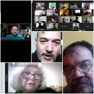 Fotos de los rostros de las y los presentes en la reunión.