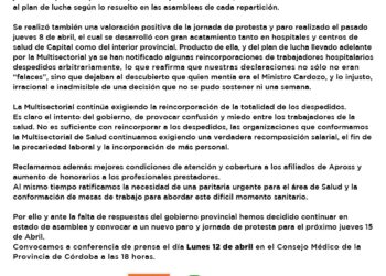 15 de abril: La Multisectorial de Salud convoca a un nuevo Paro