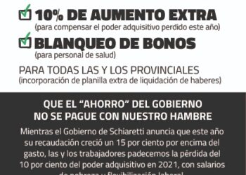 Carta a Schiaretti reclama un aumento urgente antes de fin de año